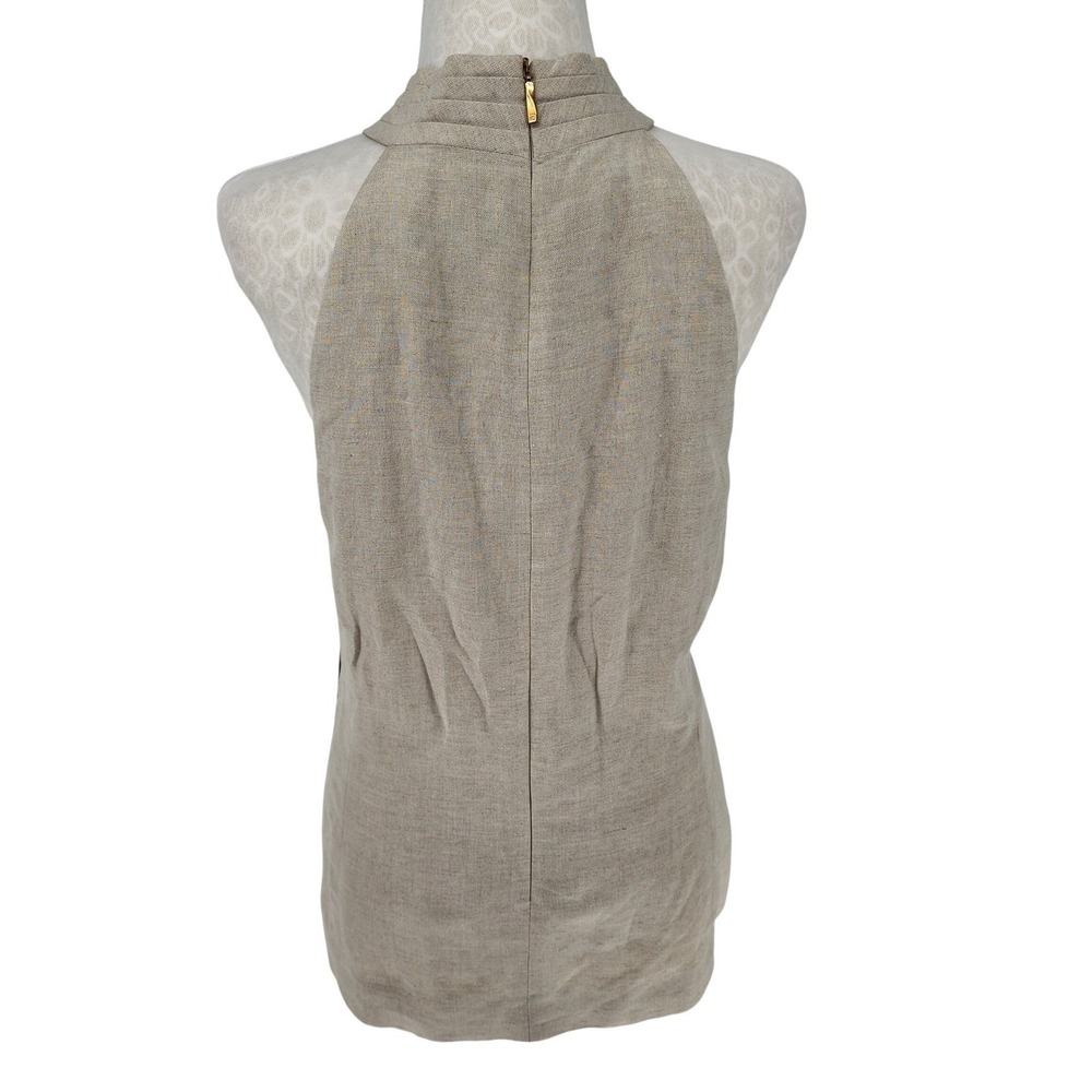 Donna Karan New York Linen Blend Halter Vest Top Beige Gold Button Size 16 NWT - Picture 4 of 8